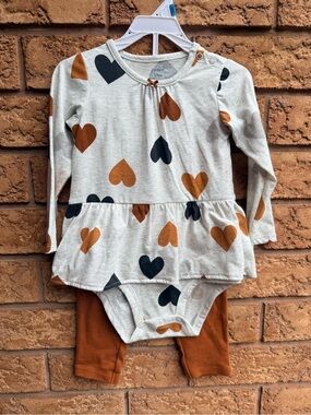• Carter's Heart Print Peplum Bodysuit with Rust Leggings